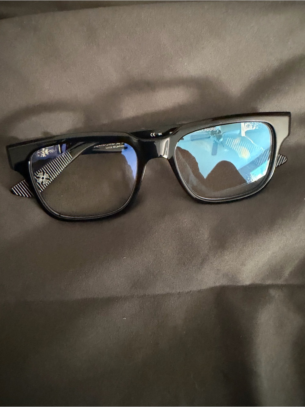 Chrome Hearts Black Frame Glasses with Blue Lenses
